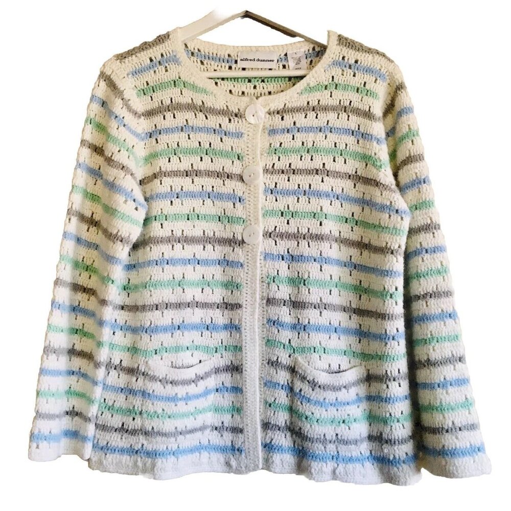 Vintage ALFRED DUNNER Pastel Knitted Sweater‎ Cardigan Size Large
